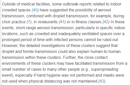 6f. Possibility of aerosol transmission, and lists a bunch of areas.If equally droplet, as they say, then why is the predominance INDOOR as they note? Hrm.Aerosol would explain it.