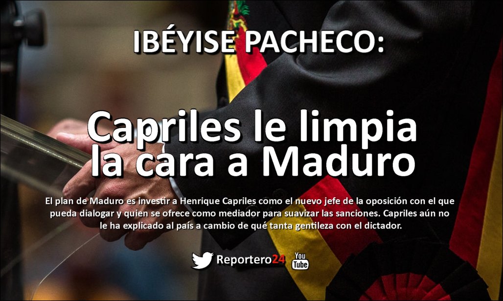 Capriles le limpia la cara a Maduro bitly.com/2RayOj7 El plan es investir a Capriles como el jefe de la oposición con el que pueda dialogar y se ofrece de mediador para suavizar las sanciones. Capriles aún no ha explicado al país a cambio de qué tanta gentileza al dictador.