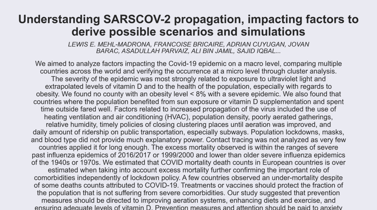 COVID19arXiv's tweet photo. 𝗧𝗶𝘁𝗹𝗲: Understanding SARSCOV-2 propagation, impacting factors to derive possible scenarios and simulations.
𝗔𝘂𝘁𝗵𝗼𝗿𝘀: Lewis E. Mehl-Madrona, Francoise Bricaire, Adrian Cuyugan, Jovan Barac, Asadullah Parvaiz, Ali Bin Jami...
https://t.co/1DqxP9aC3p https://t.co/tsFdYqOxwH