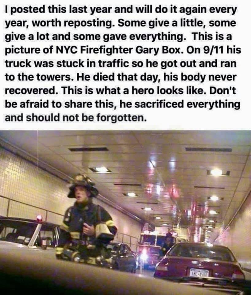 KarynMarinella's tweet photo. Heroes are NEVER FORGOTTEN #SayHisName #GaryBox 9/11 #Hero #NYCFirefighter https://t.co/khGEweNdsk