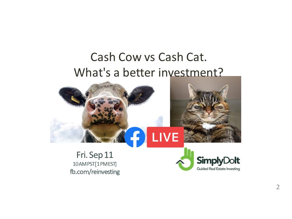 Cash Cow vs Cash Cat. What's a better investment?
Live Fri. 9/11 10 AM PST
RSVP: simplydoit.net/fbf
Why is it that some properties generate high cash-flow, aka Cash Cow, others generate low cash-flow, aka Cash Cat
#realestateinvseting #Investors #Investing #simplydoit