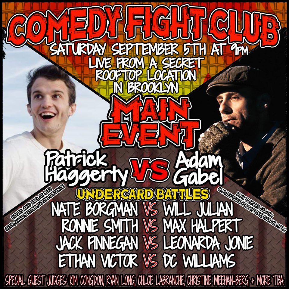 10:30p TONIGHT streaming ONLY at gasdigitalnetwork.com/live

MAIN EVENT
#PatrickHaggerty VS @TheAdamGabel 

Judges @kimberlycongdon @ryanlongcomedy @ChloeLaBranche @funnychristine join @REALMattMaran & our CFC officials for TONIGHTS EPISODE!!

Brought to you ONLY by @gasdigital