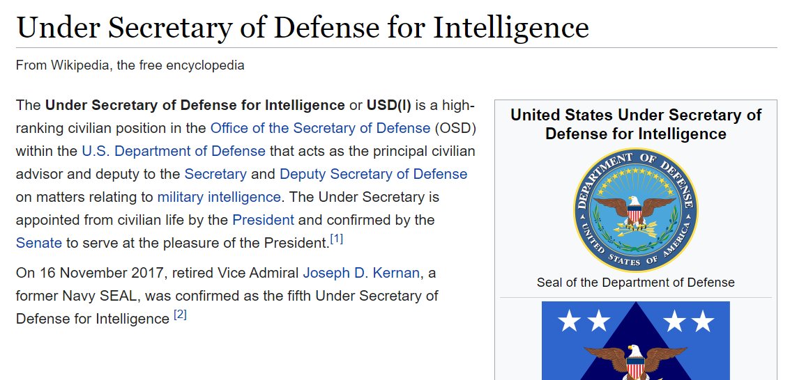 26) Q wrote: USD(I)_JCS [2]USD(I) is an acronym for the Undersecretary of Defense for Intelligence. https://en.wikipedia.org/wiki/Under_Secretary_of_Defense_for_Intelligence