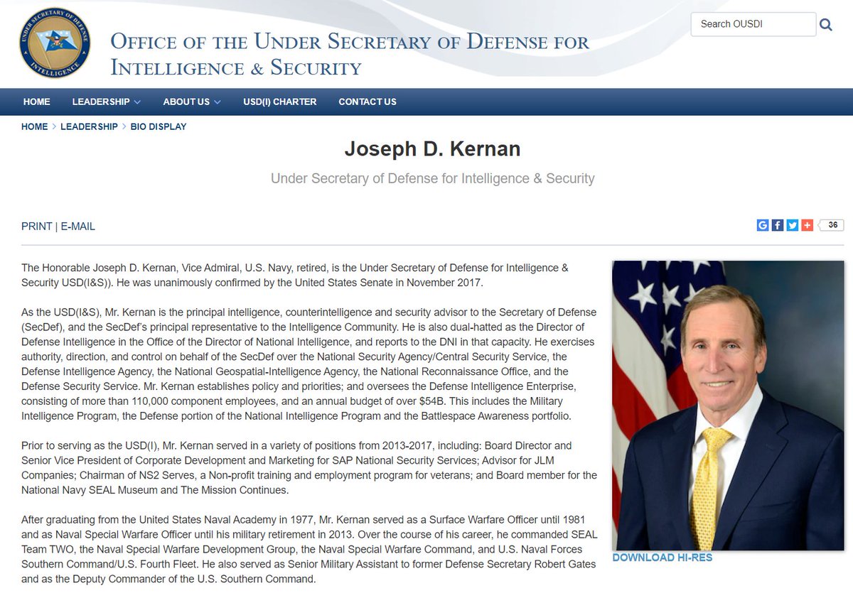 27) The current USD(I) is Joseph Kernan. https://ousdi.defense.gov/Leadership/Bio-Display/Article/1611809/joseph-d-kernan/