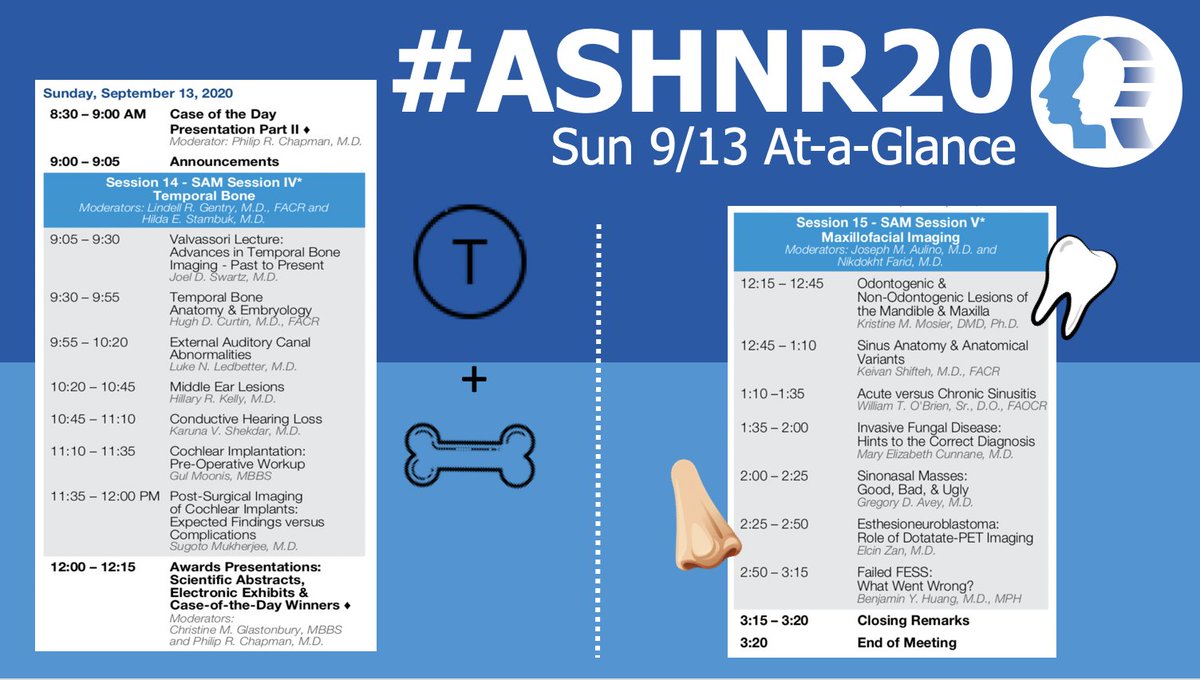 We're in the home stretch now!
Day 5 - Sun 9/13 At-a-Glance
#ASHNR20 

<a href="/nakoontz/">Nicholas Koontz</a> @CincyPedsNeuro <a href="/rhwiggins/">Richard Wiggins</a> <a href="/cmtomblinson/">Courtney Tomblinson, MD</a> <a href="/callyrobs/">Caroline Robson, MBChB</a> <a href="/DShatzkes/">Deborah Shatzkes</a> <a href="/IlonaSchmalfuss/">Ilona Schmalfuss</a> <a href="/ASHNRSociety/">ASHNR</a> <a href="/amyfjuliano/">Amy Juliano</a> <a href="/CMGlastonbury/">Christine M Glastonbury, MD</a> <a href="/AshokSrini15/">Ashok Srinivasan</a> <a href="/dave_zander/">David Zander</a> <a href="/dyousem1/">David Yousem</a>