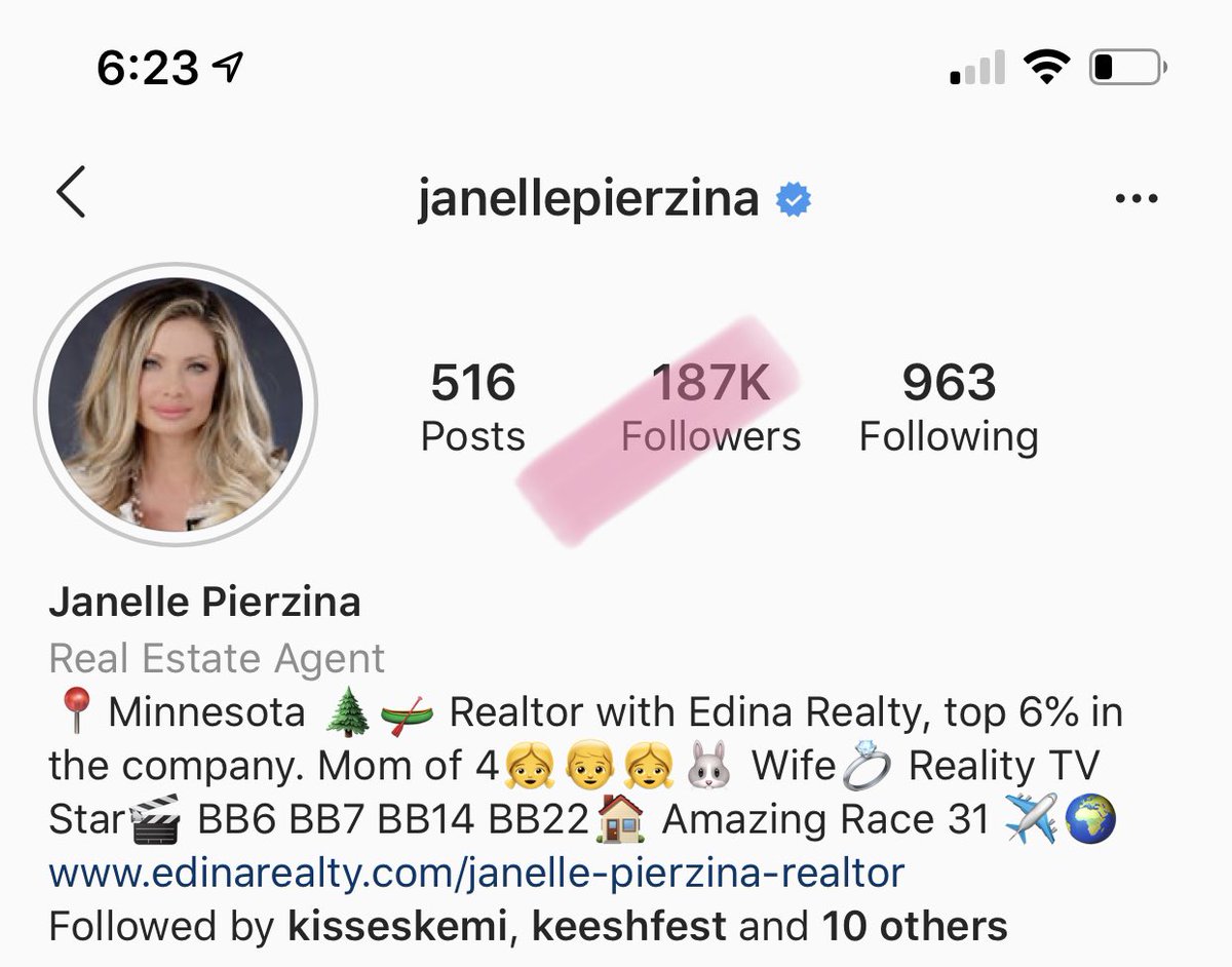 and last but CERTAINLY not least, the queen  @JanellePierzina of  #bb22187K followersshe averages 43,604 likes per post23.32% of her followers engage by liking her posts6/6