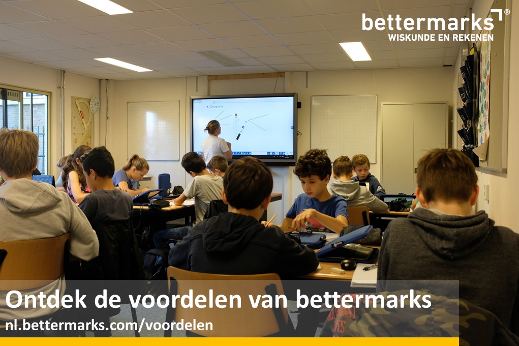 Ontdek de voordelen die een digitaal georiënteerde methode als bettermarks te bieden heeft.

- Differentiatie
- Hiatenanalyse
- Inzicht
- Motiverend
- Digitaal en papier
- Ondersteuning

Meer informatie op nl.bettermarks.com/voordelen
