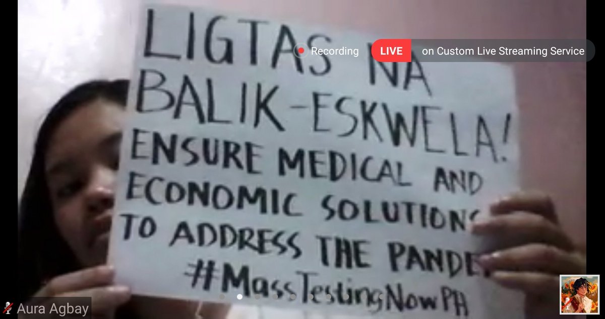upcebutugani's tweet photo. NOW: Academic union leader Regletto Aldrich Imbong and UP staff regent Mylah Pedrano highlight UP Cebu’s online #FirstDayFight2020.
Freshies also join the online protest, whose calls are centered on the resolution of the health crisis and a safe return to on-ground classes. https://t.co/1dHiZK5FYc
