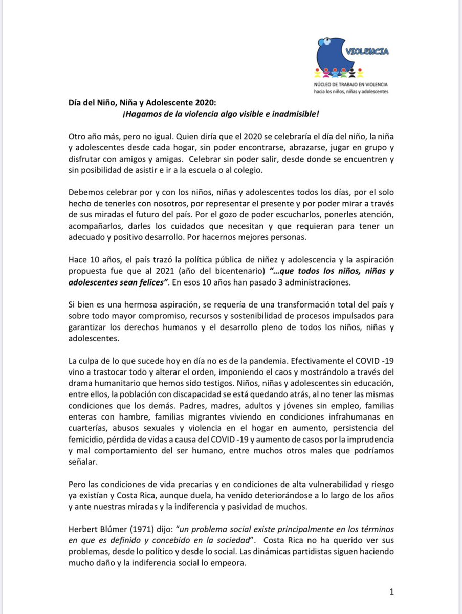 Georgina Gurdian F On Twitter Como Miembro Del Nucleo De Trabajo En Violencias Quiero Compartirles Este Documento Q Elaboramos En Conmemoracion De Este Dia Tan Importante Para Nuestros Ninos Ninas Y Adolescentes