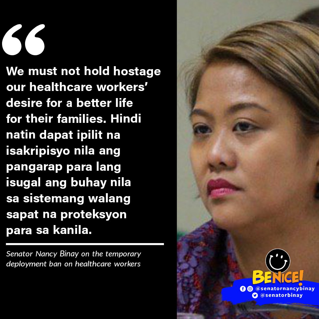 AteNancyBinay's tweet photo. Nais nating malaman kung ano ang naging guidance ng POEA at IATF sa kanilang policy on the deployment ban. Yung latest incident na inoff-load sa eroplano ang ilang UK-bound nurses only shows that the policy is disjointed and conflicting, and its implementation is prone to lapses. https://t.co/PqzjUzVFRI