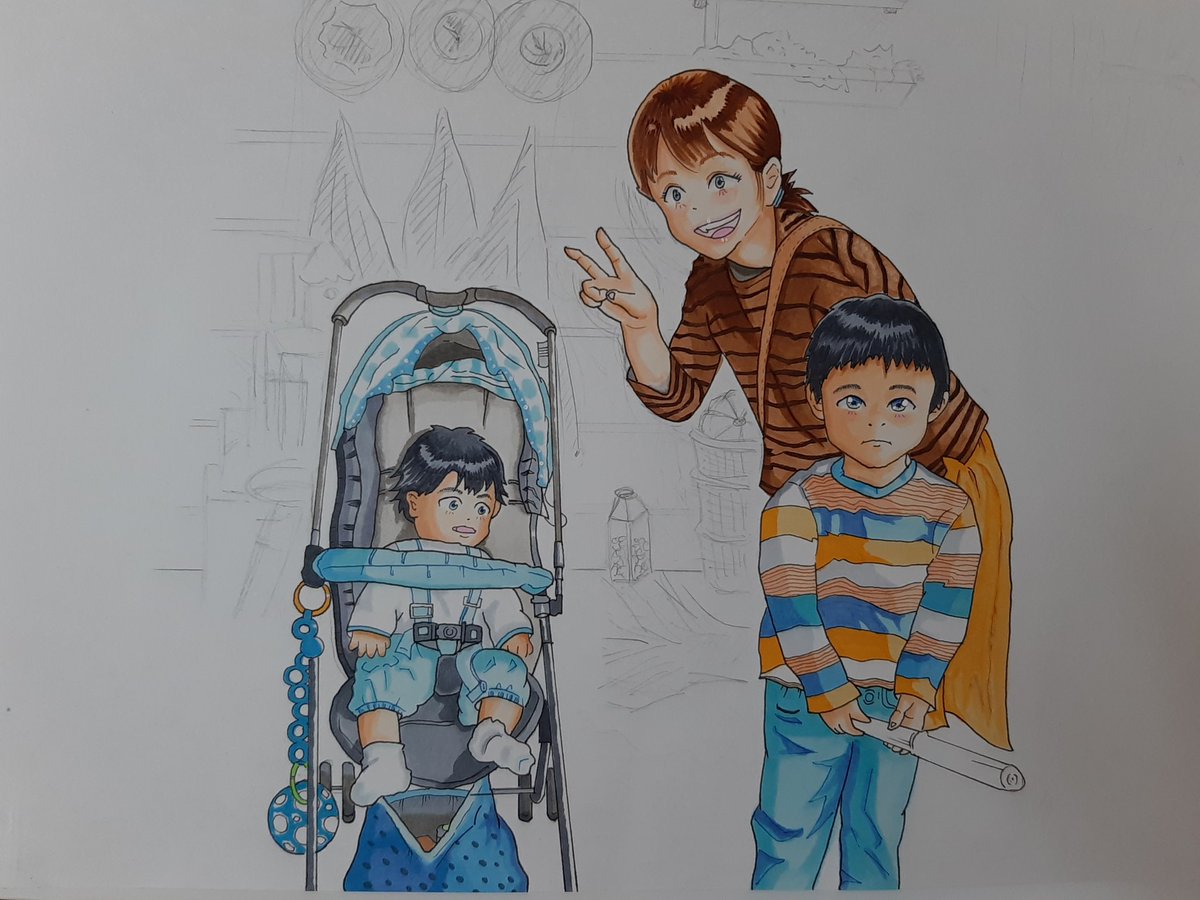 仕事休みなので 午前中整体行ってきて 人物は塗り終わり 背景描かないとなぁ 前橋さんのイラスト