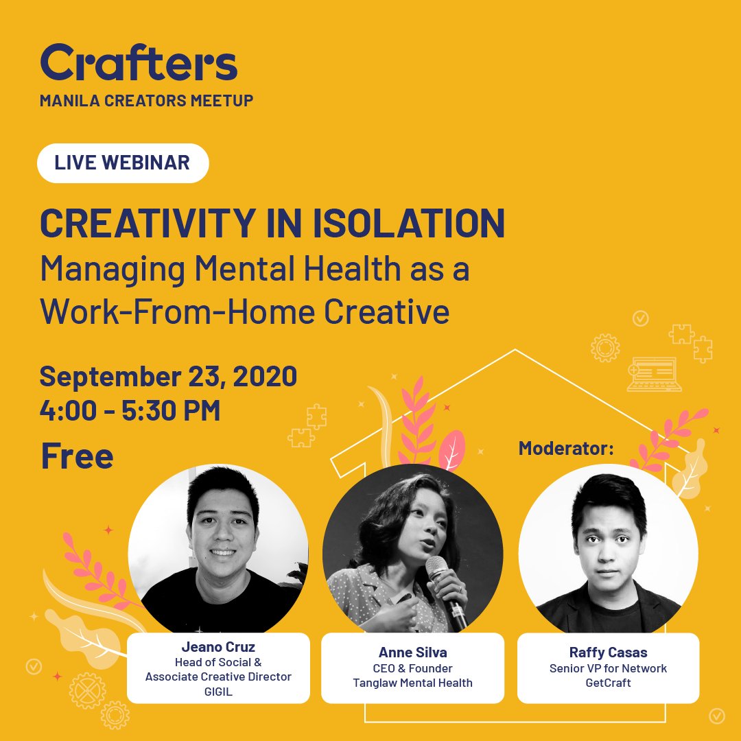 How do you stay creative while keeping your mental health in check during a pandemic? Tune in to this FREE webinar to hear tips from Anne Silva, CEO &amp; Founder of Tanglaw Mental Health and Jeano Cruz, Head of Social &amp; Associate Creative Director of GIGIL.

hubs.la/H0vXvlQ0