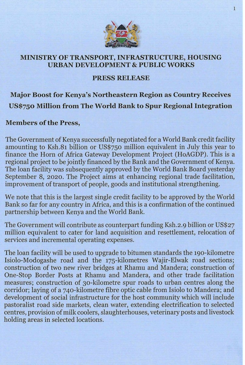 KeTransport's tweet photo. Did you know that the Government of Kenya is to set to upgrade the Isiolo-Mandera Regional corridor? This is a priority under the Horn of Africa Initiative and is supported by the @WorldBank, @AfDB_Group and the European Union.@KeTransport @FCDCKenya @KeNHAKenya @WorldBankKenya https://t.co/FriCybvOZX