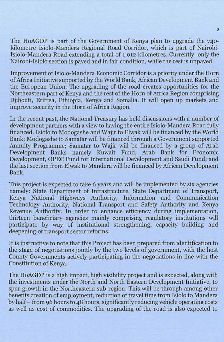 KeTransport's tweet photo. Did you know that the Government of Kenya is to set to upgrade the Isiolo-Mandera Regional corridor? This is a priority under the Horn of Africa Initiative and is supported by the @WorldBank, @AfDB_Group and the European Union.@KeTransport @FCDCKenya @KeNHAKenya @WorldBankKenya https://t.co/FriCybvOZX