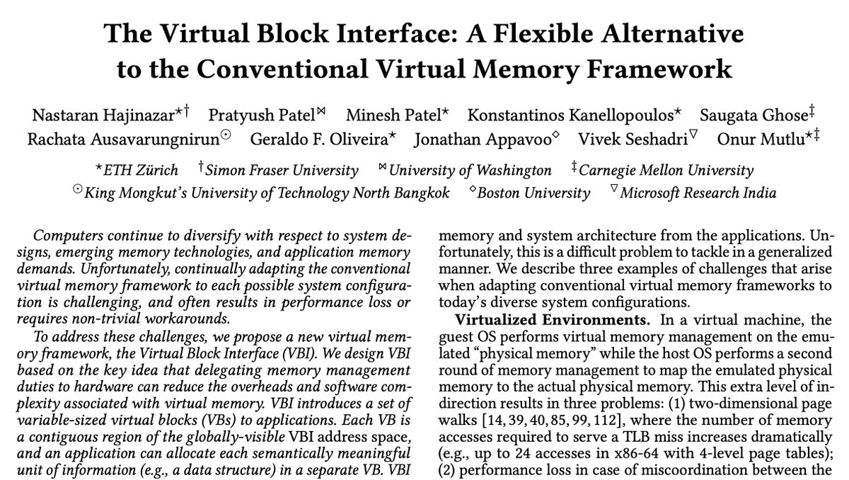 SAFARI_ETH_CMU's tweet photo. @NHajinazar talked at the #ArmSummit2020 on "The Virtual Block Interface: A Flexible Alternative to the Conventional Virtual Memory Framework" this week:

Talk video: https://t.co/nqtznttNnh
Paper: https://t.co/ulIfe3bj6v

#arm #armresearchsummit #virtualmemory @_onurmutlu_ https://t.co/Wbrp2SRKa4