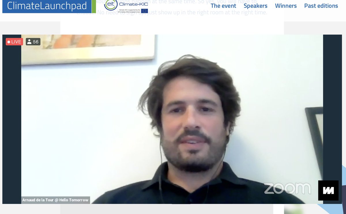 ClimateLaunchEU's tweet photo. Live now at our Regional Final: keynote by Arnaud de la Tour of our partner Hello Tomorrow, the collaborative ecosystem that leverages the power of deep technologies to tackle world challenges https://t.co/aEcmH8JKff 

#climatelaunchpad #CLP20 #eit https://t.co/IhKXpX4K1e