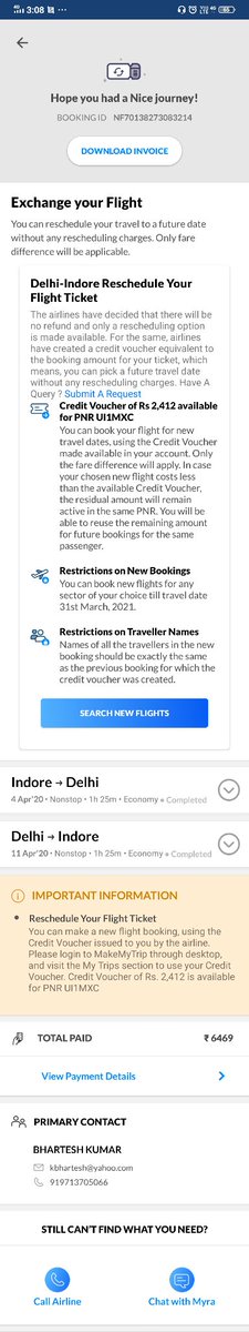 kbhartesh's tweet image. Kindly refund the amount as shown below @makemytrip @makemytripcare @makemytrip