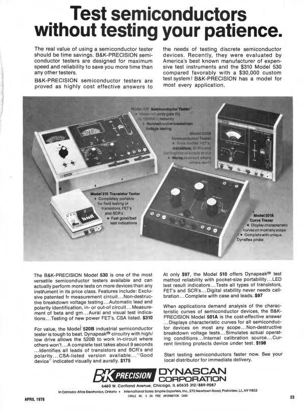 OldTechAdverts's tweet image. 197804 Popular Electronics
BK Precision with their range of instruments for testing semiconductors, mostly for transistors. Very handy for identifying strange transistors or SCR.
buff.ly/32eTpJy
#testinstruments #electronics