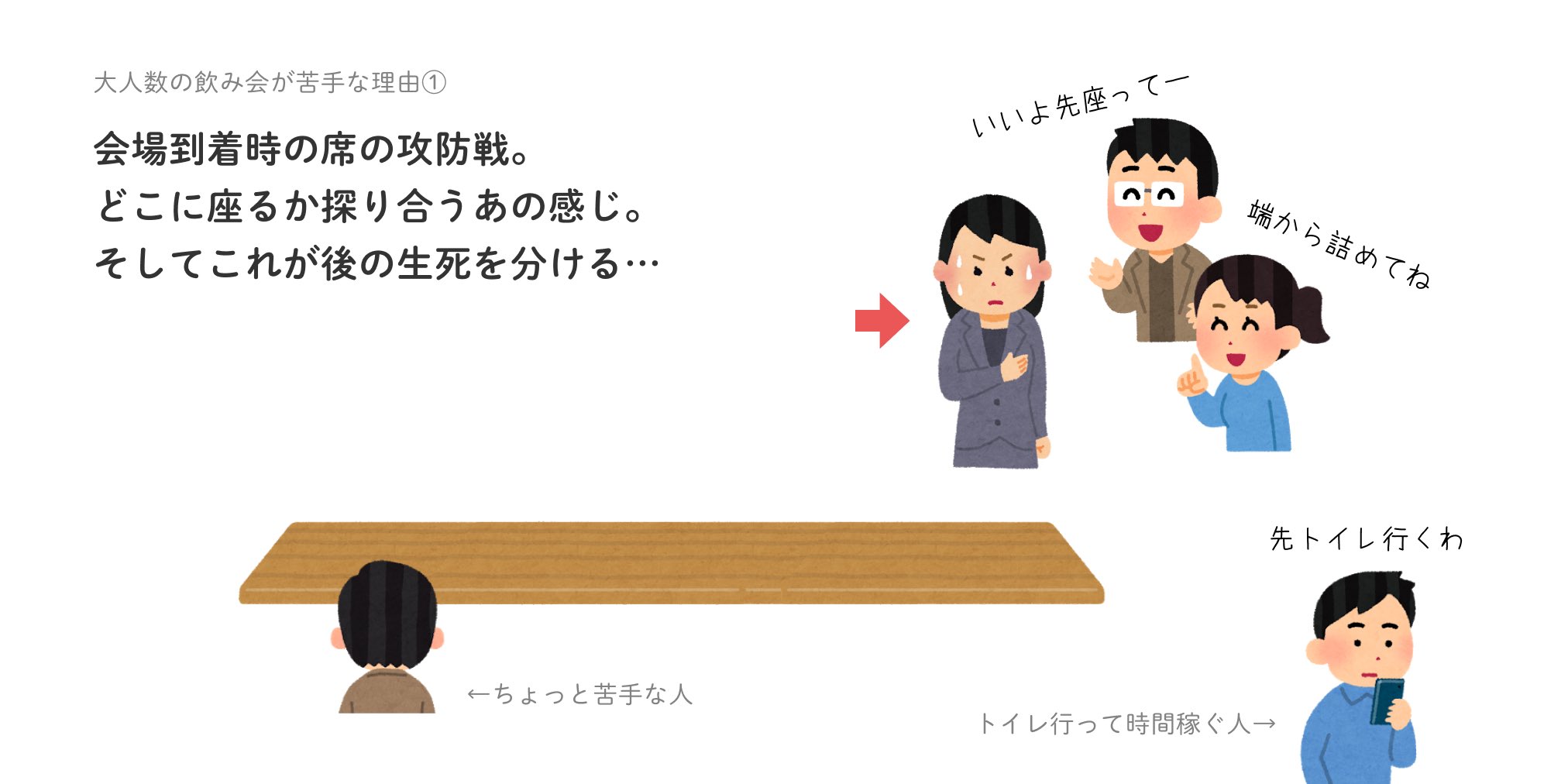 なまぬるいおにぎり デザイナー 私が大人数の飲み会が苦手な理由 これ私だけかな 親しい大人数ならまだ平気 それ以外ならサシか少人数が好き T Co Qoissmap5q Twitter