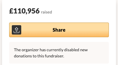 She did very well, though, ending the fundraising at 10x her initial goal of £10k in the space of only a monthWhy suspend the fundraising if it was going so well?