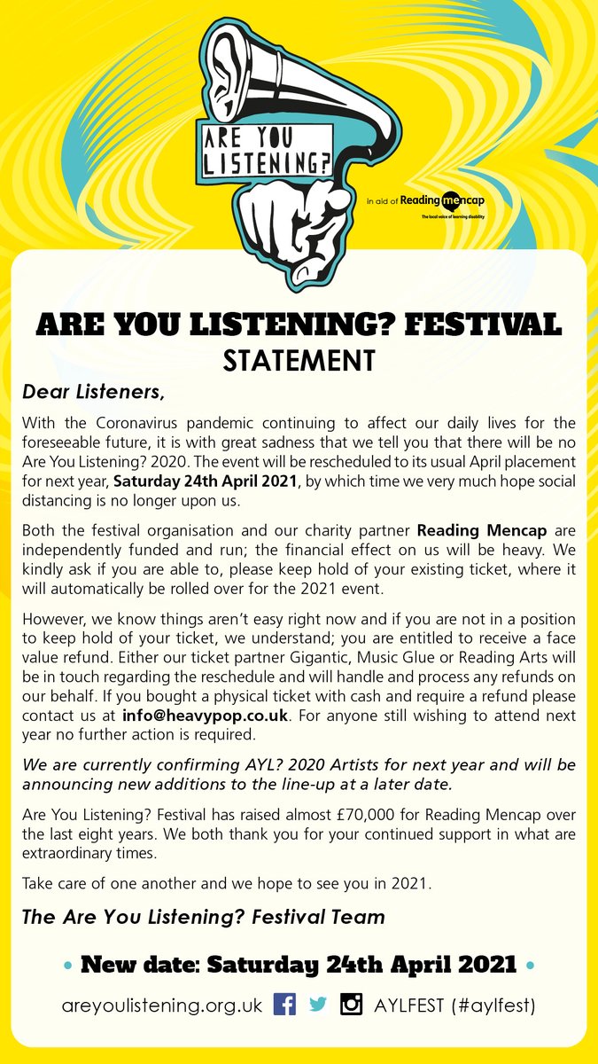It's with a heavy heart that we share this #aylfest statement. 😢💔 For future updates: areyoulistening.org.uk