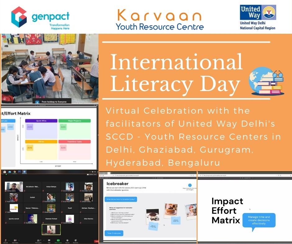 unitedway_delhi's tweet image. United Way Delhi under School Centered Community Development #SCCD Program supported by corporate partner @Genpact, virtually celebrated #InternationalLiteracyDay with 21 facilitators of Youth Resource Center in Delhi, Ghaziabad, Gurugram, Hyderabad, Bengaluru. 

@Genpact_Cares