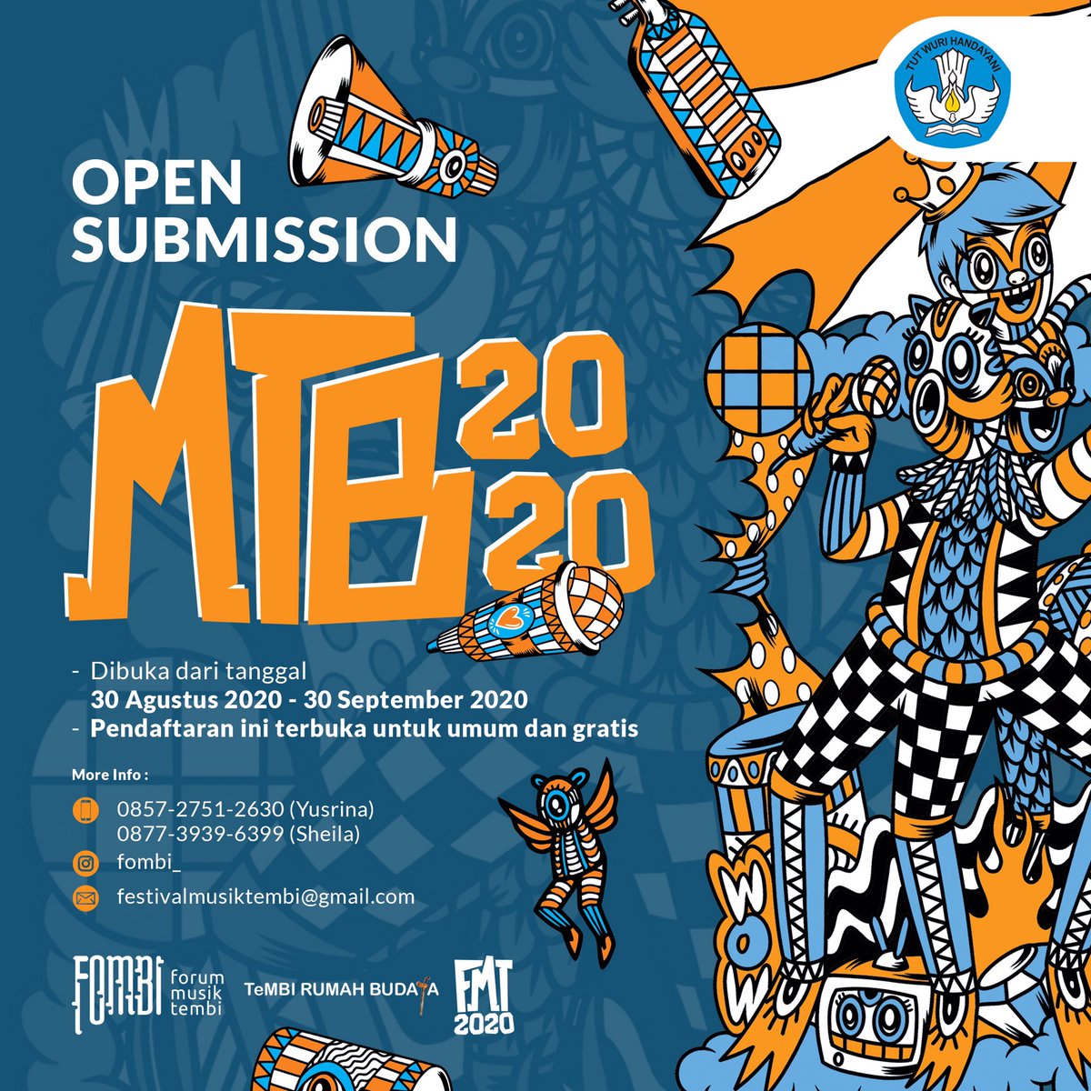 Musik Tradisi Baru (MTB) sbg program rutin FMT kembali hadir untuk mengajak kreator muda menjadi bagian dari FMT dengan mengirimkan karya yang menggunakan elemen musik tradisi nusantara seperti alat musik atau idiom musik tradisi. ⁣
⁣
Cek syaratnya di tembirumahbudaya.com/2020/08/30/dic…