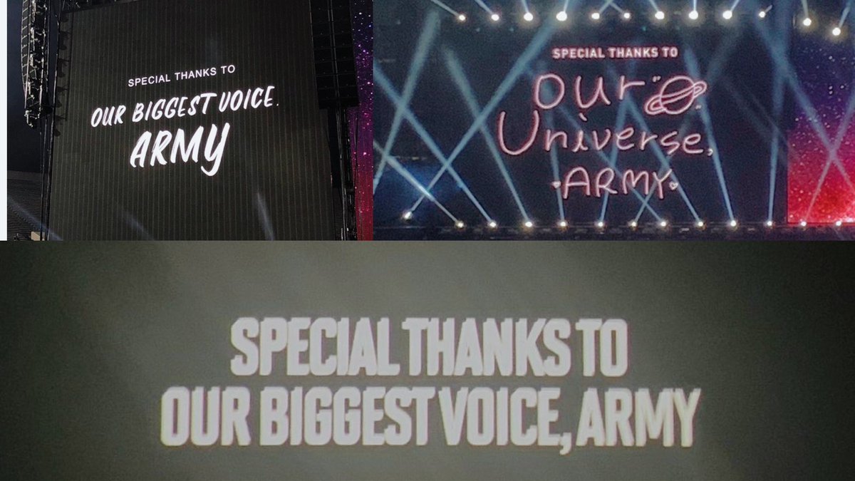 SPECIAL THANKS TO: “to the most beautiful ARMY” “to our wings, ARMY” “to our  blood, sweat, & tears ARMY” “to the biggest love, ARMY” “to our Happiness,  ARMY” “to our universe, ARMY.” “