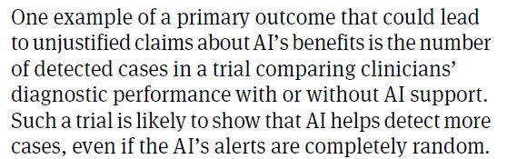 TWEETORIAL on why the number of additional detected cases is a bad choice of primary outcome for trials of AI interventions testing physician with vs without AI support.