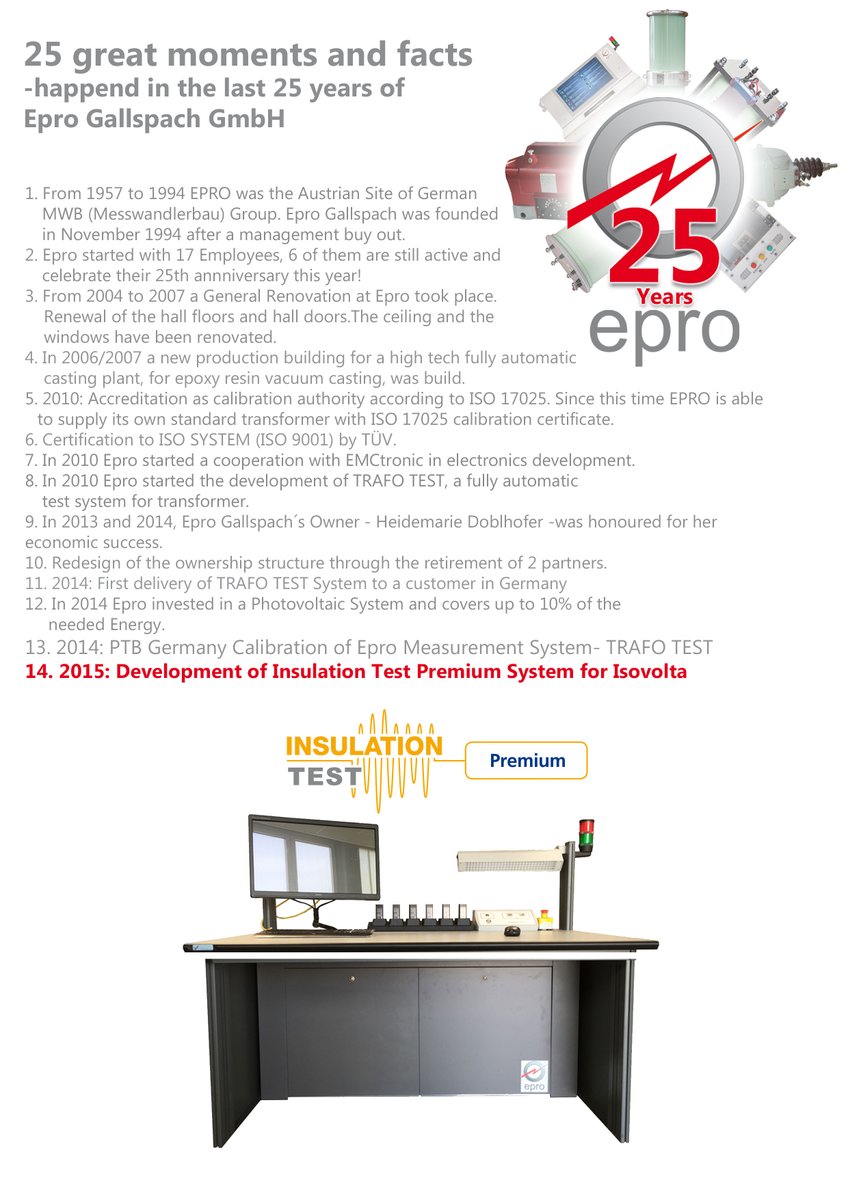 EproGmbh's tweet image. 25 Great Moments:
#14: In 2015 we developed the Insulation Test Premium System for our friends from Isovolta.
#epro #insulationtest #tandelta #highstandardsinhighvoltage