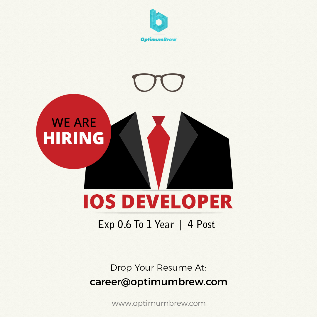 OptimumbrewLab's tweet photo. OptimumBrew Technology is hiring for IOS profile candidates
If you are looking forward for Great opportunity and make your career in globalized platform then send your CV as soon as possible
#Swift #C++ #Objective-C #MySQLSQLite #JAVA #Xcode #Hiring #IOS_Developer #OptimumBrew https://t.co/I8Y9oxSZm2