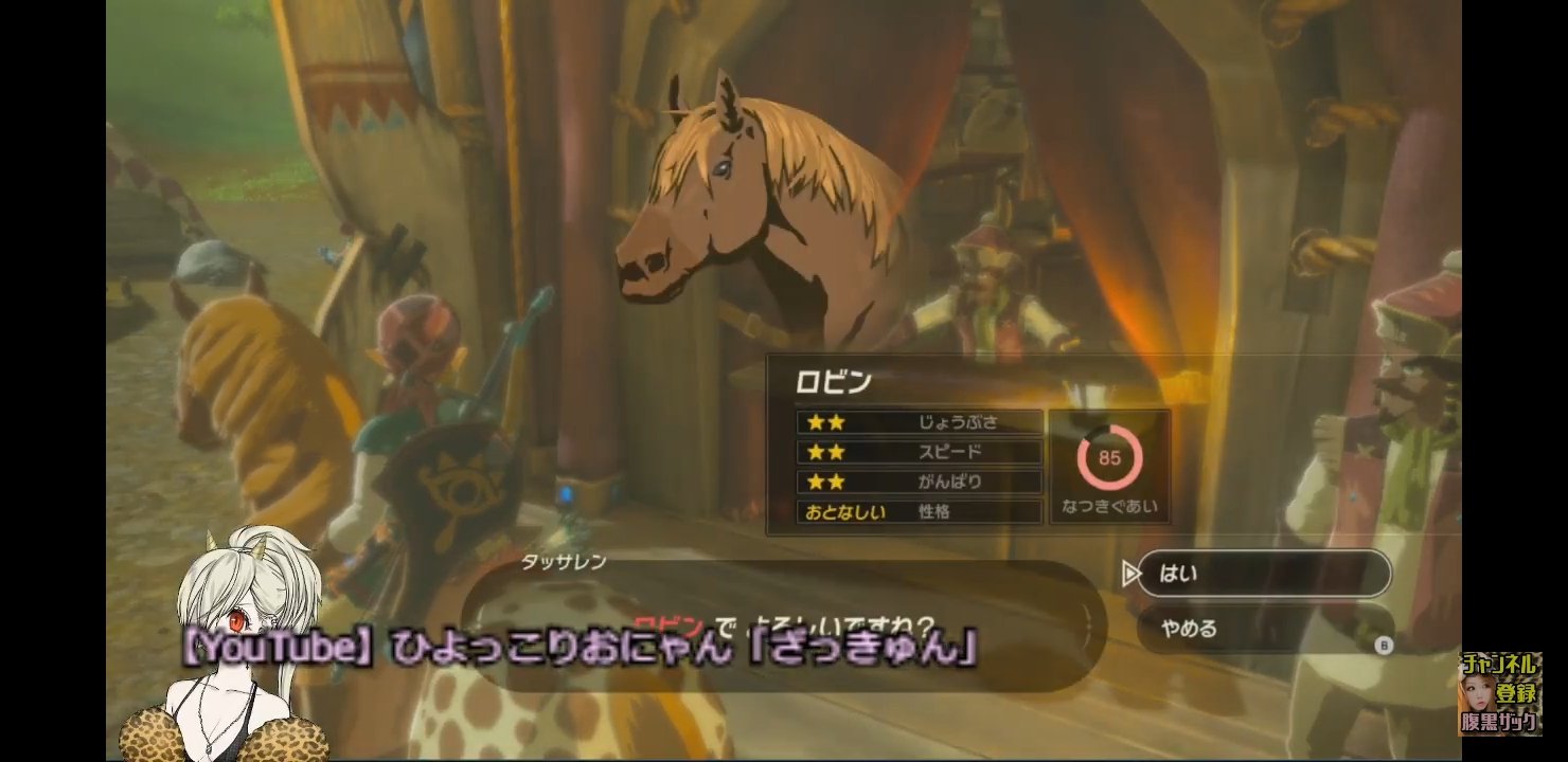 腹黒いザック ゼルダの伝説 私の馬の名前はリスナーの名前をつけていく 第一号はロビン 女の子ぽい馬見つけたらごまcoも乗り回す さて今後リスナーの誰が私の馬になるだろうか