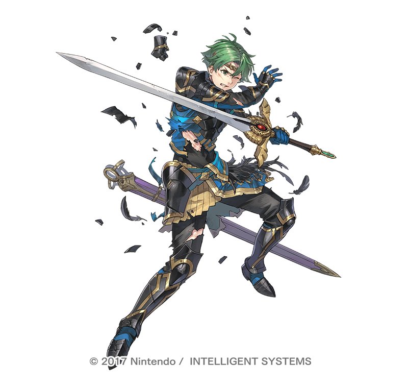 1boy green hair male focus armor weapon solo sword  illustration images