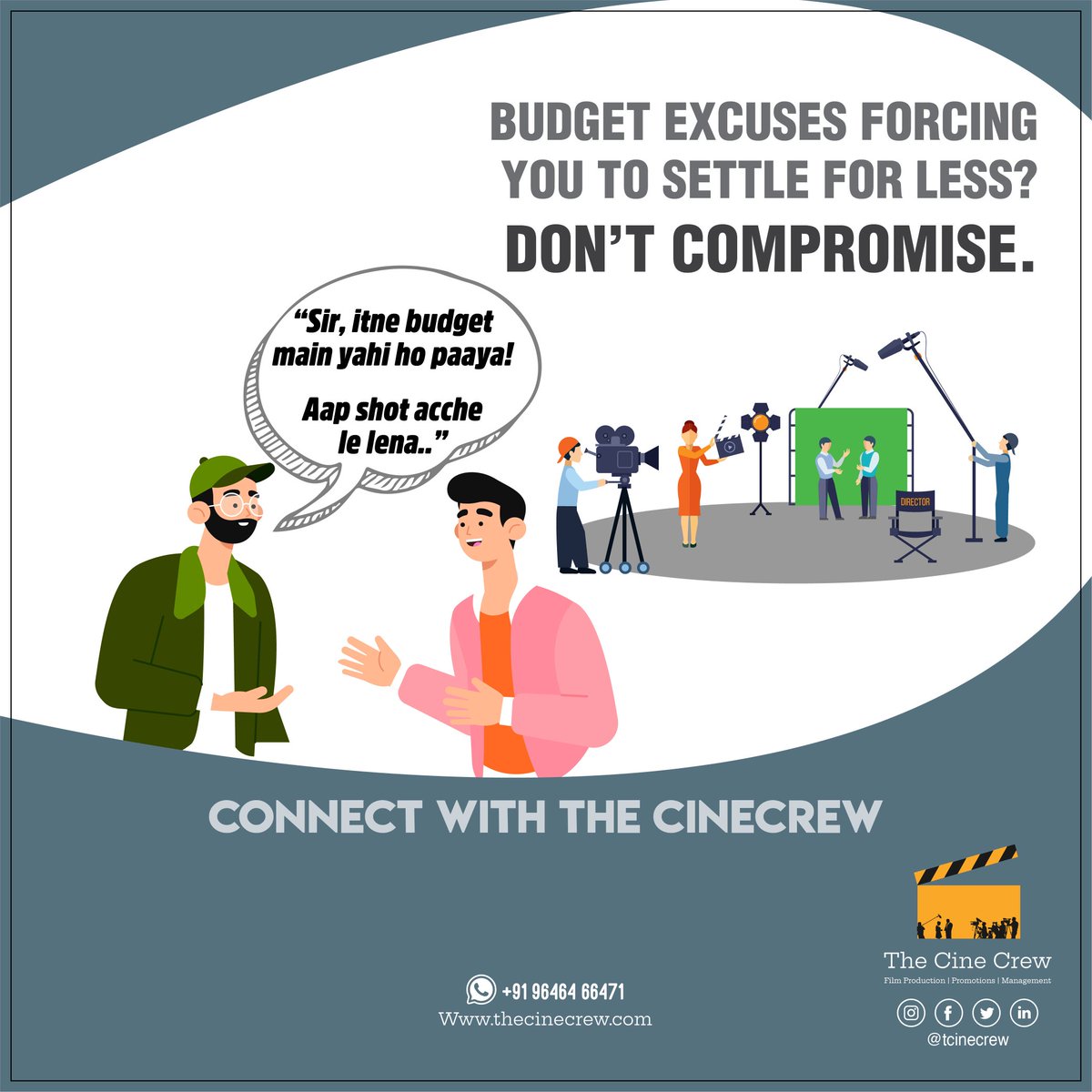 TCinecrew's tweet photo. Really fadeup from these  excuses.
.
Don't worry,  we are here with our professionals for you, 
For delivering best quality at lowest price 
For any enquiries contact us 
9646466471 
.
.
#thecinecrew #showreel #quality #onelife #productionhouse #ifyoudontknownowyouknow #films https://t.co/Cov2VZzxKz