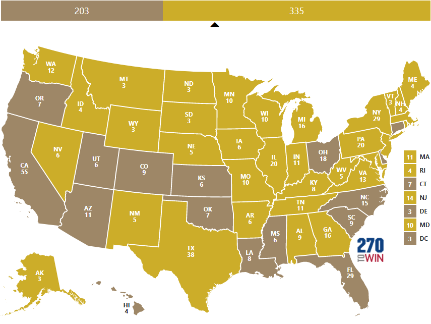 Vote-counting cannot start until Election Day in states totaling 335 electoral votes (538 total; 270 needed to win).  http://ncsl.org/research/elections-and-campaigns/vopp-table-16-when-absentee-mail-ballot-processing-and-counting-can-begin.aspx