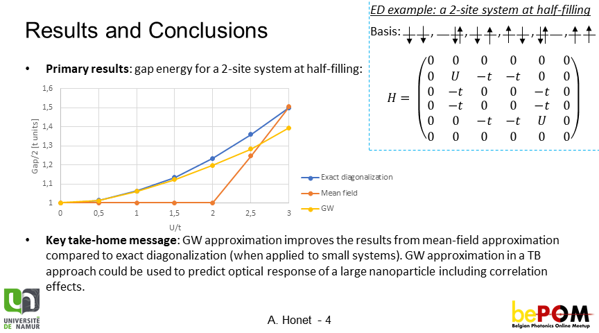 AntoineHonet's tweet image. An atomistic approach including electron correlation effects to describe #plasmonic systems.
GW approximation is used to solve the #HubbardModel. @bePhotonMeetup #bePOM20