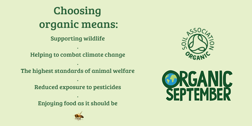 Organic works with nature, not against it, by supporting and encouraging wildlife, taking care of our soils, and ensuring the highest standards of animal welfare. It helps to combat climate change by protecting natural resources like water, storing more carbon in the soil. (1/2)