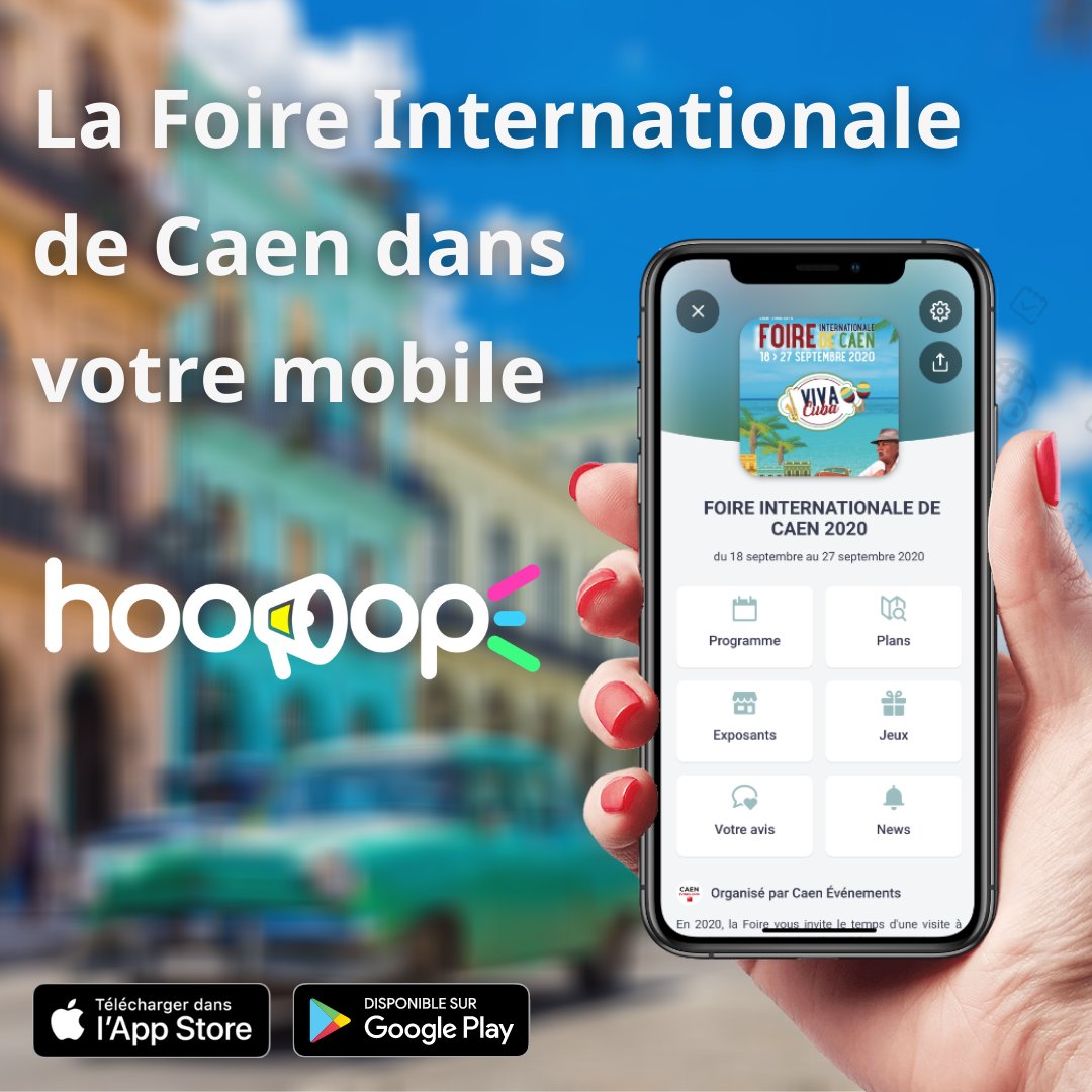 hoopopapp's tweet photo. Vendredi 18 septembre débute la #FoiredeCaen et #hoopop sera l’application au coeur de votre voyage! Explorez le programme des animations, les infos pratiques, repérez-vous sur le plan et retrouvez les exposants.

Participez au Grand Jeu et tentez de gagner un voyage à Cuba 🎉🇨🇺 https://t.co/0c7igsQnqk