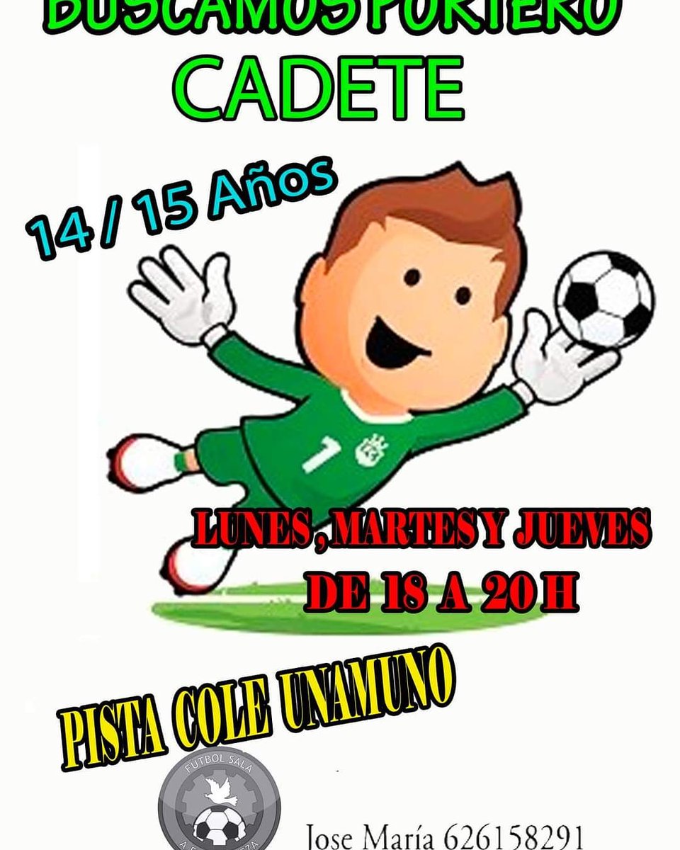 jmmo1966's tweet photo. Muy buenas esta tarde seguimos con los entrenos.
Buscamos un portero CADETE y un par de jugadores para cerrar la plantilla federada.
Hoy estaremos de 17,30 a 19,30 h en la pista de Unamuno.
Este año la CUOTA será de 250€ TEMPORADA ROPA INCLUIDA

Hay que cumplir el PROTOCOLO!! https://t.co/3SI4eEfhub
