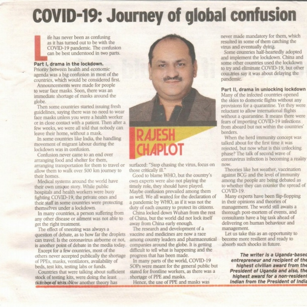 RajeshChaplotUG's tweet photo. My Article published in on New Vision Uganda
#newvision #uganda #business #covid19 #globalconfusion #lockdownthoughts #businessinpandemic #future https://t.co/ffz3jEmEVn