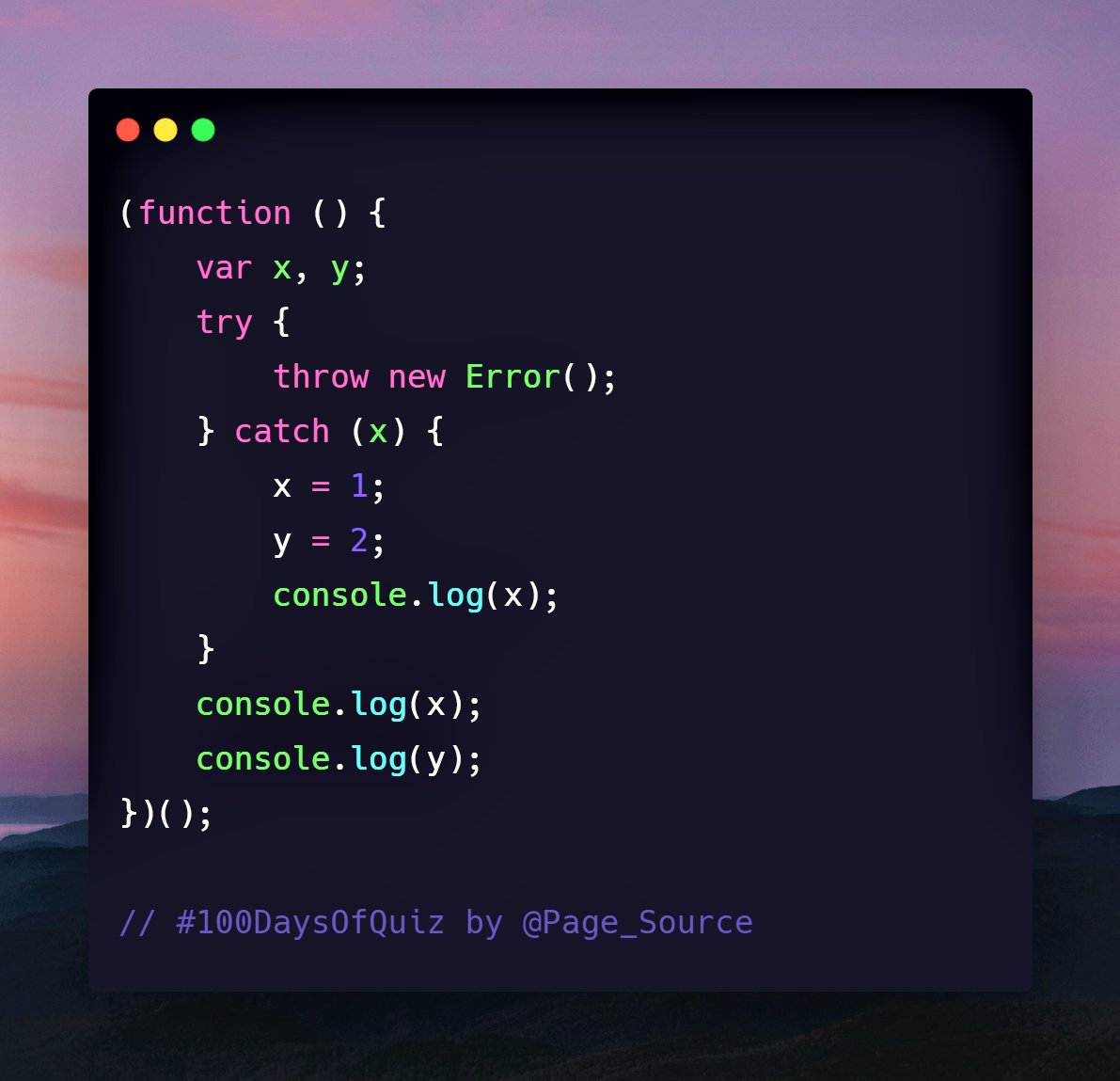 Day 35 Question in  #JavaScript 100 Days Of Quiz What is logged for this code?a. 1, 1, 2b. 1, undefined, undefinedc. 1, undefined, 2d. 1 Follow this whole thread for all questions  #100DaysOfCode  #100DaysOfQuiz  #Webdevelopment  #DevComIn  #DEVCommunity