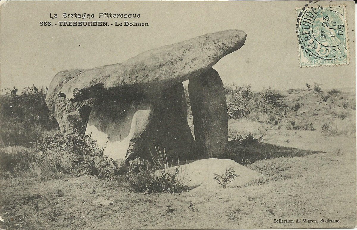 PhilWat09037421's tweet photo. In one tradition the fairies who lived in the dolmen of Lan-Kerellec (or Ty-Lia) in Trebeurden are said to have sent out patrols at night. If they encountered any strangers who upset them they became so vindictive that they allowed them no rest or peace. #FolkloreThursday https://t.co/HsVphGzvUO