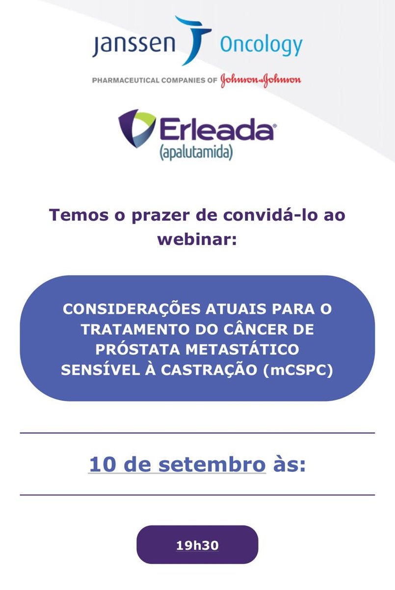 docmeetings's tweet photo. Considerações Atuais para o Tratamento do Câncer de Próstata Metastático Sensível à Castração (mCSPC)
September 10, 7:30PM GMT -3
@JanssenEMEA janssen oncology, #Erleada
Kim Nguyen Chi
Paulo Lages
Victor Chernobilsky
https://t.co/ML4j88QRTe https://t.co/jD7B9wbafI
