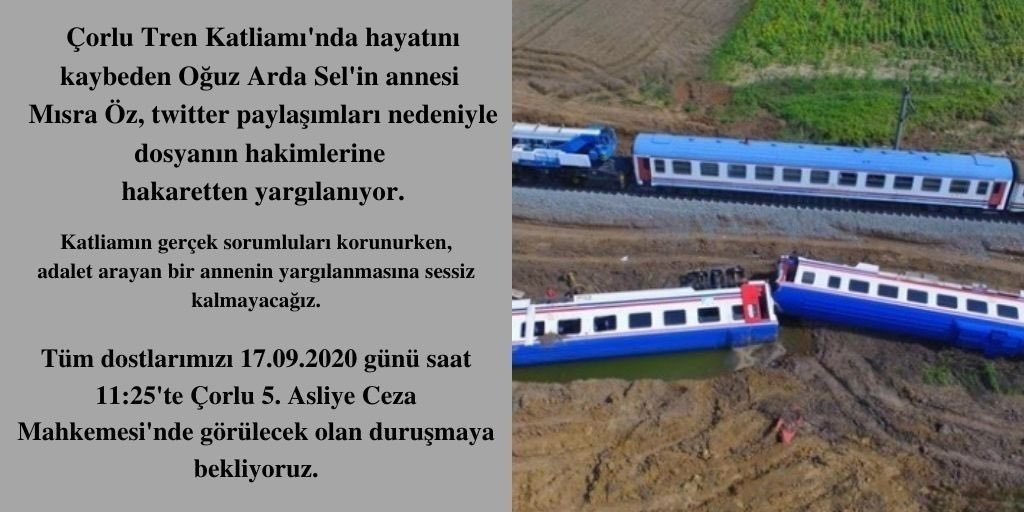 25 kişinin ölümünden sorumlu olan gerçek sorumluları bir kez bile sanık yapamayanlar için beni sanık yapmak daha kolaydı.
17.09.2020 tarihinde Çorlu 5. Asliye Ceza mahkemesinde yargılanacağım.
Son nefesime kadar gerçekleri söylemekten vazgeçmeyeceğim.
#CorluTrenKatliamı