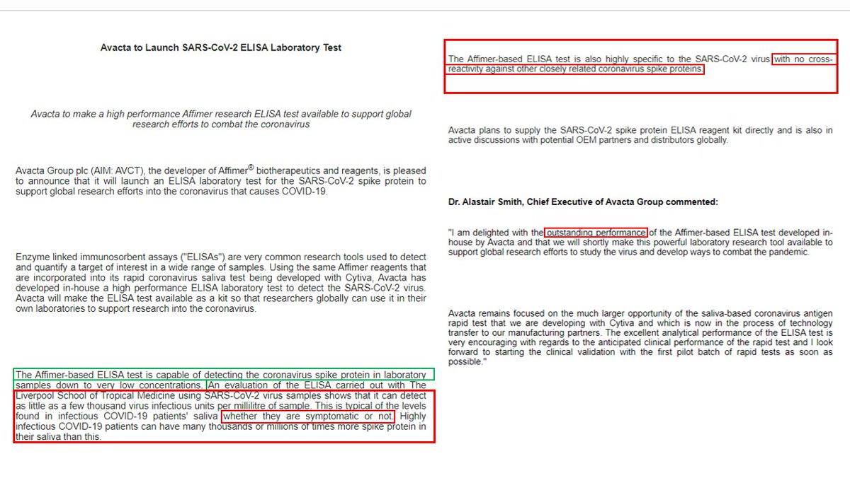  #AVCTAfter re evaluating and analysing the RNS I now believe with a heck of alot more confidence Avacta's lateral flow test will achieve Spec- 99%Sens in Symptomatic Patients- 95%+Sens in asymptomatic patients- 80%+