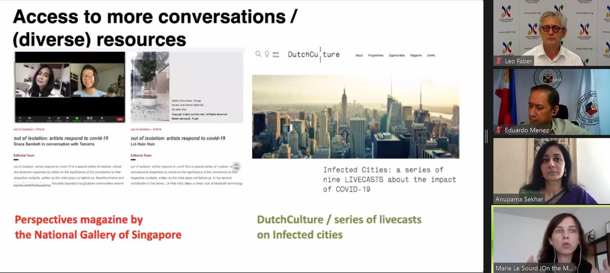 aseforg's tweet photo. Marie LE SOURD @OnTheMoveOTM gives examples of initiatives giving access to more conversations and resources. She iterates also that of course the question is who gets the funding ... #ASEFPDT #ASEFculture https://t.co/a0Ph76AiYY
