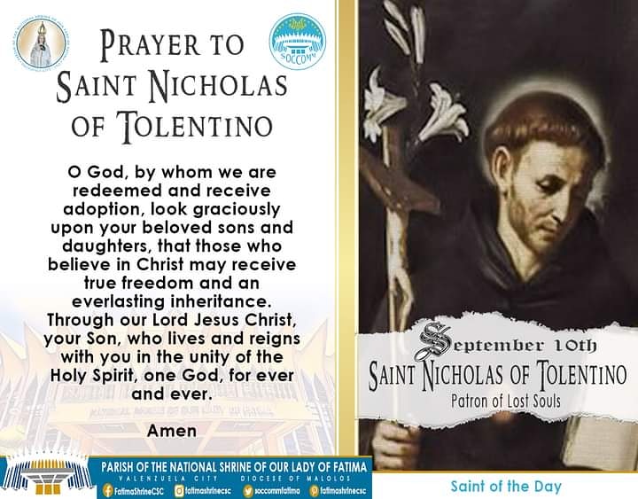 soccomfatima's tweet photo. Saint of the Day | Saint Nicholas of Tolentino
Saint Nicholas of Tolentino, pray for us!
SOURCE:
catholicculture | https://t.co/97g64QbEU4
#SaintofTheDay #SaintNicholas_of_Tolentino #SaintNicholas_of_TolentinoPatron_of_LostSouls #CSC #CommissionOnSocialCommunication #SocComm https://t.co/Ti4beiWuTC