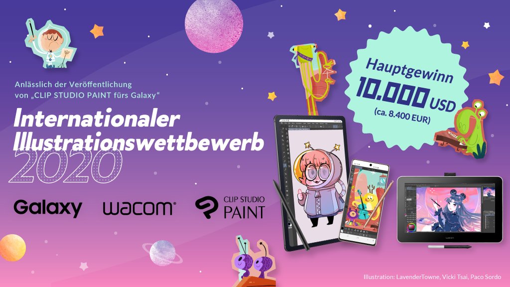 clipstudiopaint's tweet photo. Zur Veröffentlichung von „CLIP STUDIO PAINT fürs Galaxy“ findet unser Illustrationswettbewerb statt! Thema: „Der niedlichste Charakter in der ,Galaxy‘“ mit LavenderTowne als Jury! Hauptgewinn: 10.000 USD
Einsendeschluss: 7.10.2020!
#GalaxysCutest
https://t.co/FRpBnej3aN https://t.co/GCPjqsu56G