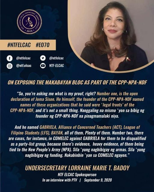 Cloud28Red's tweet photo. USEC Badoy on exposing the Makabayan Bloc as part of the CPP-NPA-NDF
#YesToAntiTerrorismLaw
#ElagoResign
#BrosasResign
#ZarateResign
#CastroResign
#CheatingVotingMachines
#ComelecFraudster
#CrabAtienza
#LetLeniLeave
#OustKiko
#NeverAgain https://t.co/sOdGryEYnc