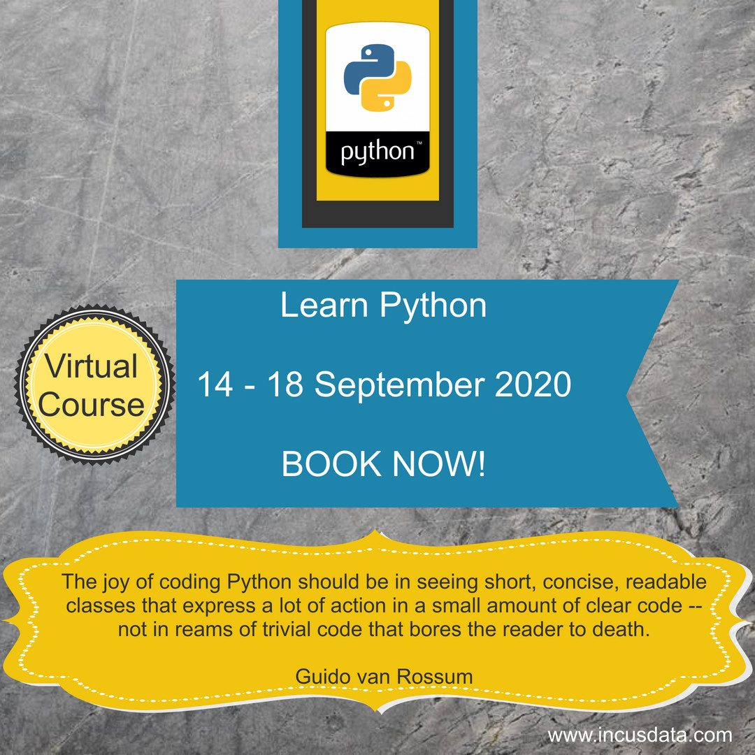 IncusData's tweet image. Python has many advantages: it is free, easy to learn, fast to learn and very versatile. Join Renier on this popular course.
More info: incusdata.co.za/courses/python…
Contact us;
Jo-Ann : 076-694-7706
Thokozani : 071-700-3771
email: info@incusdata.com
#CodingMatters
